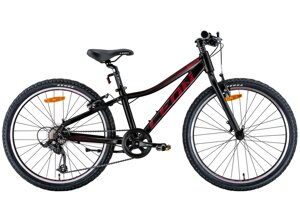 Легкий дорожній велосипед для підлітків алюмінієвий 7 швидкостей 24" Leon JUNIOR Vbr 2022, чорний із червоним