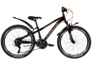 Підлітковий гірський велосипед хардтейл 24" зі сталевою рамою FOREST AM Vbr 2022, чорно-жовтогарячий