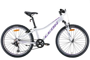 Підлітковий легкий велосипед 24" Leon JUNIOR AM Vbr 2022 на алюмінієвій рамі 7 швидкостей, білий із бузковим
