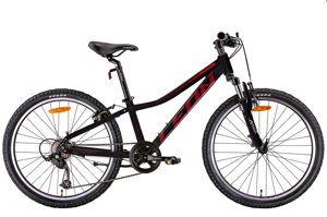Підлітковий легкий велосипед 24" Leon JUNIOR AM Vbr 2022 на алюмінієвій рамі 7 швидкостей, чорний із червоним