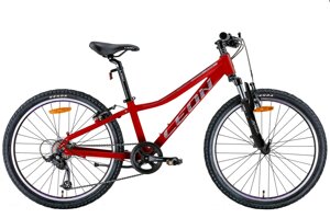 Підлітковий легкий велосипед 24" Leon JUNIOR AM Vbr 2022 на алюмінієвій рамі 7 швидкостей, червоний із сірим