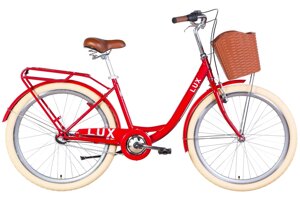 Сталевий міський велосипед 26" з планетарною втулкою та переднім кошиком Dorozhnik LUX PH 2022 червоний