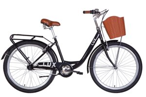 Сталевий міський велосипед 26" з планетарною втулкою та переднім кошиком LUX PH 2022 чорний