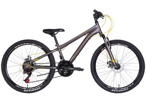 Велосипед для підлітків на 21 швидкість хардтейл, сталевий 24" Discovery RIDER AM DD 2022, сірий із жовтим