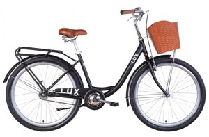 Жіночий красивий міський велосипед 26" дорожній з кошиком Доріжник Dorozhnik LUX 2022 чорний (м)