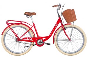 Жіночий красивий міський велосипед 26" дорожній з кошиком Доріжник Dorozhnik LUX 2022 червоний