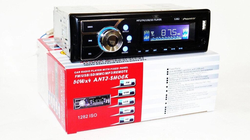 Автомагнітола універсальна Pioneer 1282 ISO - MP3 + FM + USB + microSD-карта від компанії Інтернет магазин "Megamaks" - фото 1