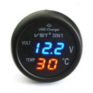 Автомобільний термометр-вольтметр VST 706-5 автомобільні годинник