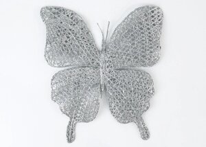 Декор новорічний ажурна метелик срібло