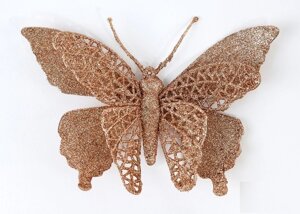 Декор новорічний метелик з глітером кольору пудра
