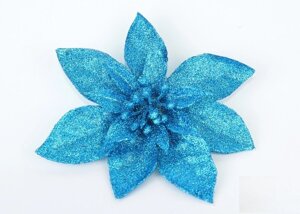 Декор новорічний пуансеттия синього кольору