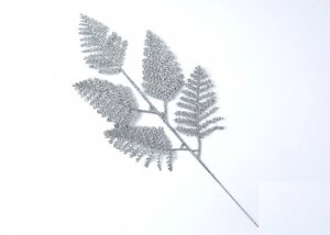 Декор новорічний гілка папороті в Гліттер срібляста