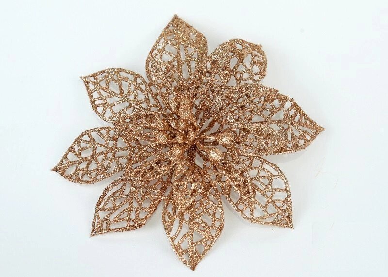 Декор новорічний ажурний квітка пуансеттия пудра від компанії Інтернет магазин "Megamaks" - фото 1
