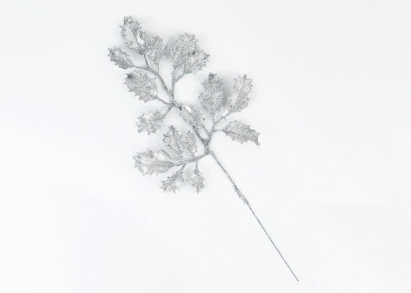 Декор новорічний гілочка падуба срібляста з глітером від компанії Інтернет магазин "Megamaks" - фото 1