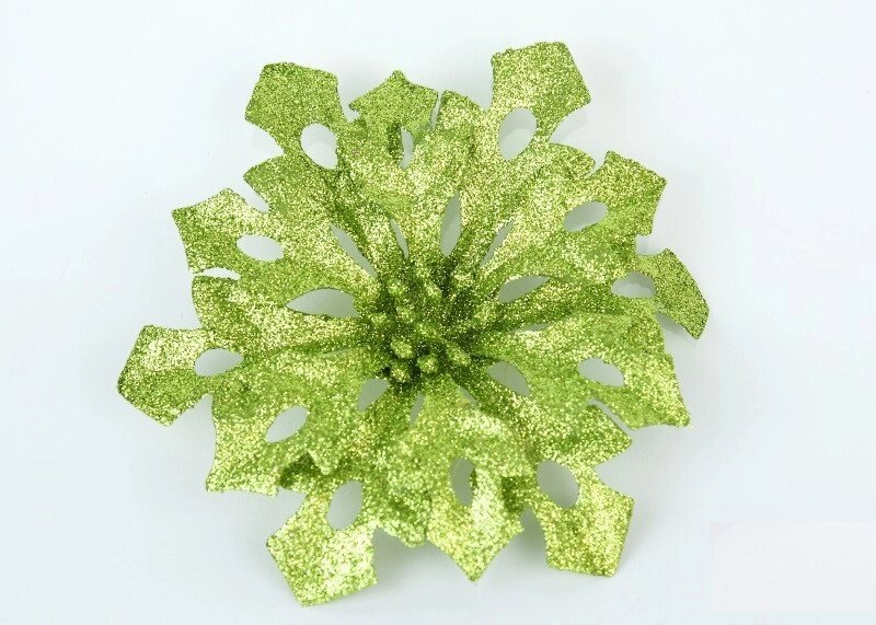 Декор новорічний квітка декоративний з глітером зеленого кольору від компанії Інтернет магазин "Megamaks" - фото 1