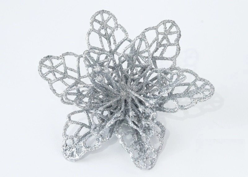 Декор новорічний квітка лілія ажурна срібного кольору від компанії Інтернет магазин "Megamaks" - фото 1