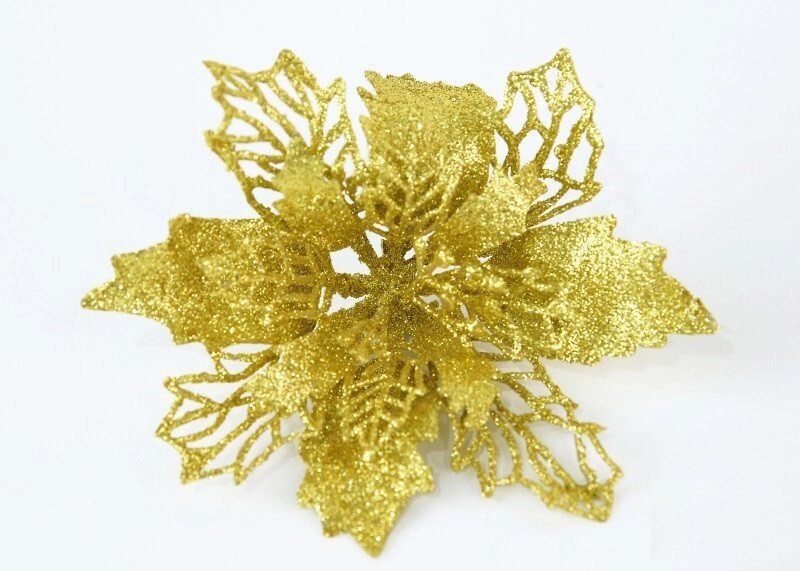 Декор новорічний квітка рождественник колір золото від компанії Інтернет магазин "Megamaks" - фото 1