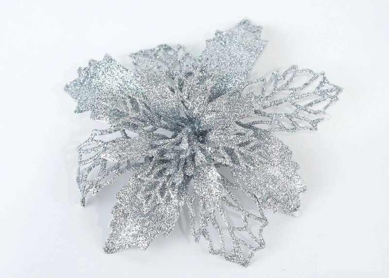 Декор новорічний квітка срібний рождественник від компанії Інтернет магазин "Megamaks" - фото 1