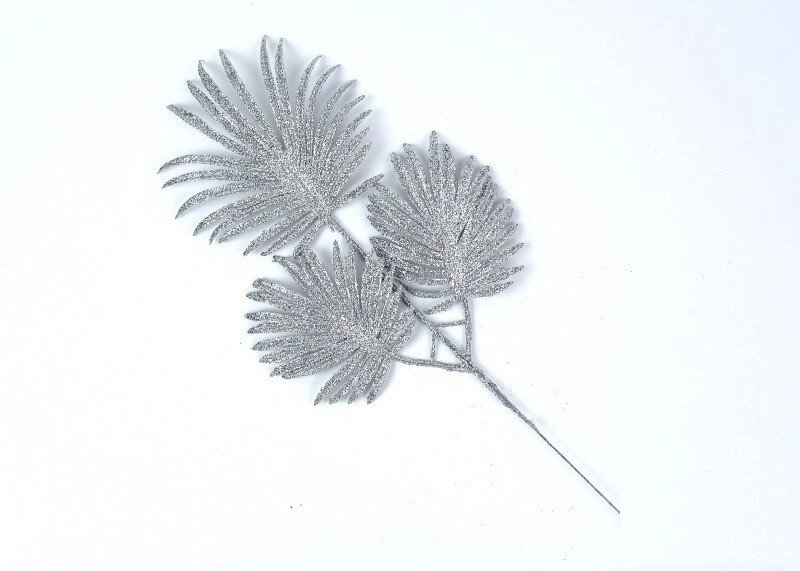 Декор новорічний пальмова гілка в Гліттер срібляста від компанії Інтернет магазин "Megamaks" - фото 1