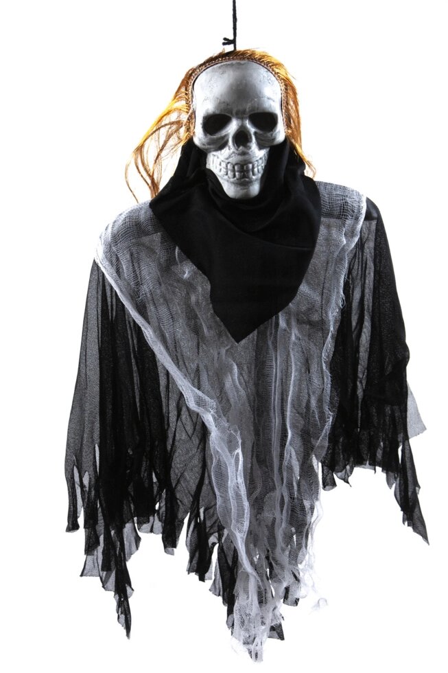 Декор підвісний Нежить Скелет з волоссям декор на Хеллоуїн 60 см 12 штук упаковка від компанії Інтернет магазин "Megamaks" - фото 1