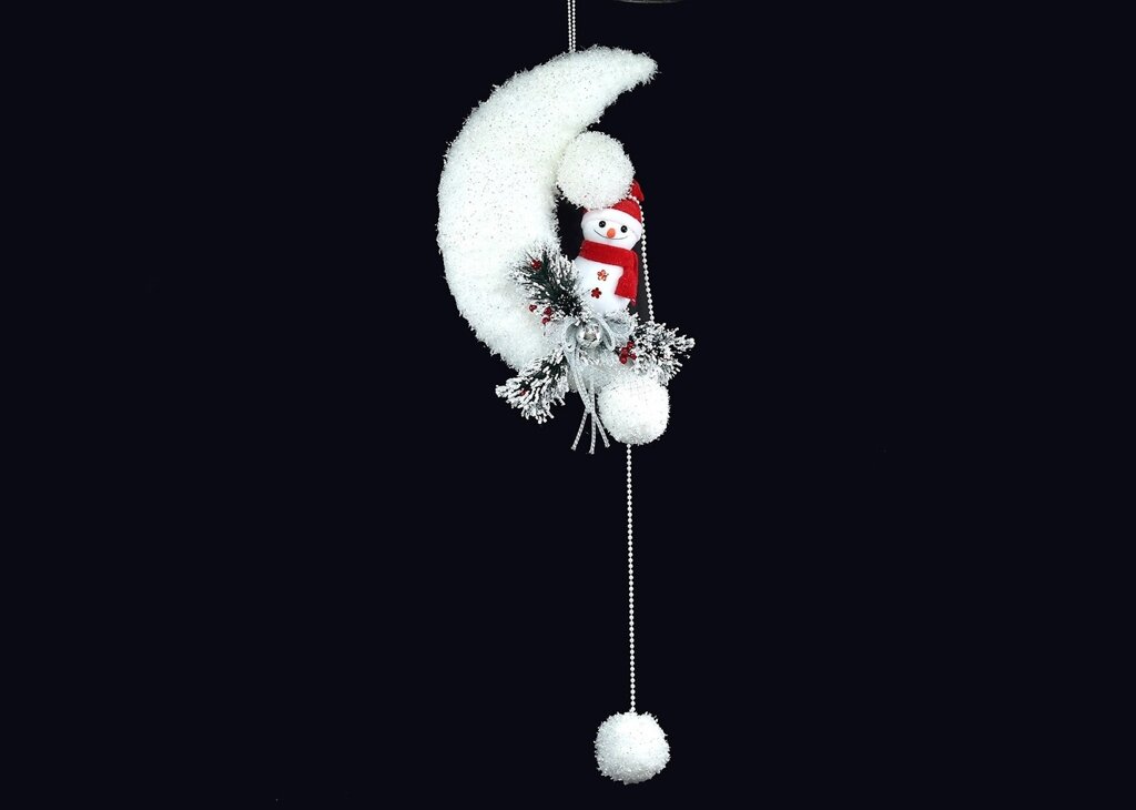 Декоративне новорічне підвісне прикраса Сніговик на місяці з бубонами від компанії Інтернет магазин "Megamaks" - фото 1