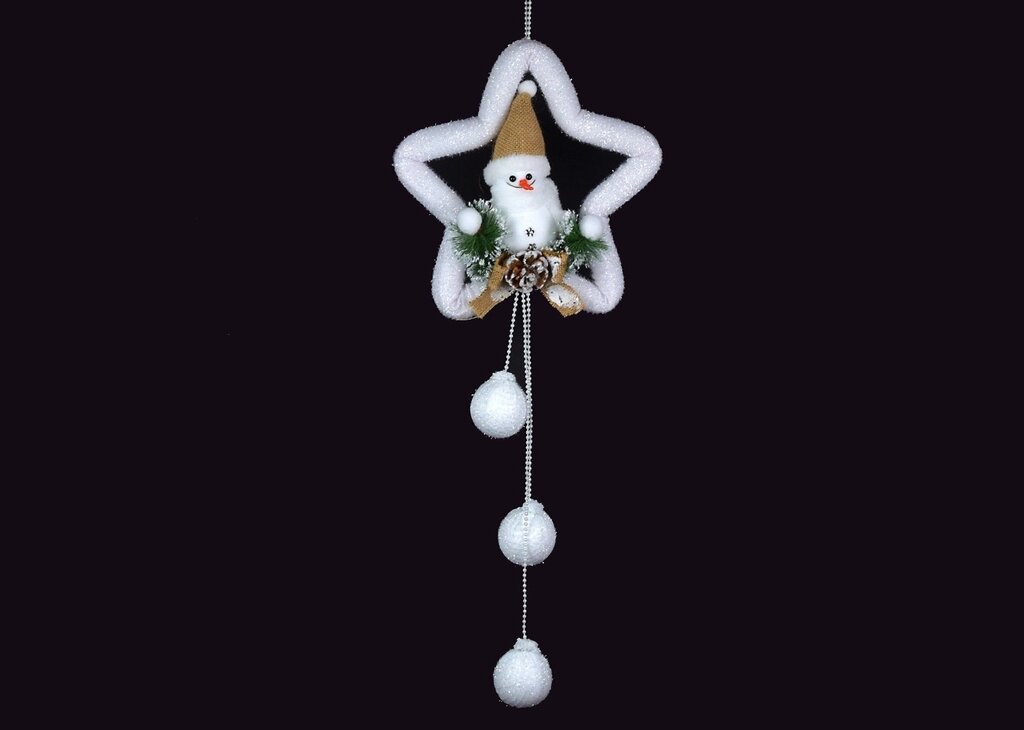 Декоративне новорічне підвісне прикраса Сніговик на зірці 70 см від компанії Інтернет магазин "Megamaks" - фото 1