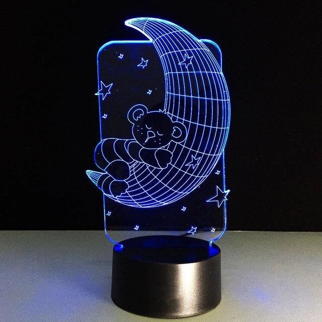 Дитячий настільний 3D світильник Мишка на місяці з пультом управління від компанії Інтернет магазин "Megamaks" - фото 1