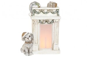 Фігура декоративний новорічний Собака біля каміна 39 см з LED-підсвічуванням "FIREPLACE"