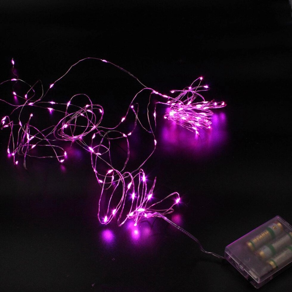 Гірлянда новорічна Xmas LED 100 на мідному дроті рожева працює від батарейок від компанії Інтернет магазин "Megamaks" - фото 1