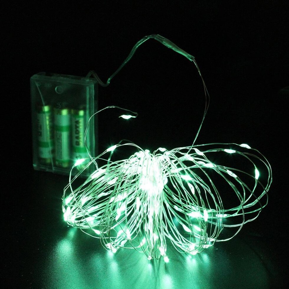 Гірлянда новорічна Xmas LED 100 на мідному дроті зелена працює від батарейок від компанії Інтернет магазин "Megamaks" - фото 1
