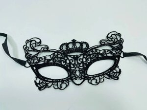 Карнавальная маска ажурная с короной черная на карнавалы Новый Год 12 штук упаковка