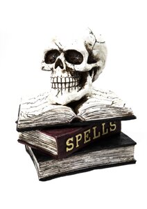 Керамічна фігура на Хеллоуїн світиться череп на книгах "Spells" 26 * 20 см