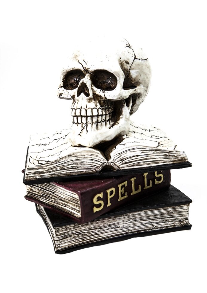 Керамічна фігура на Хеллоуїн світиться череп на книгах "Spells" 26 * 20 см від компанії Інтернет магазин "Megamaks" - фото 1
