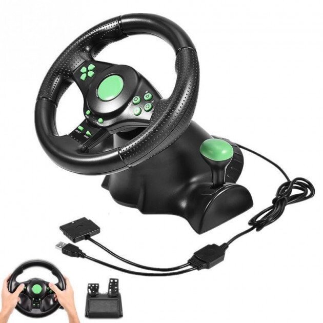 Кермо ігрове Vibration Steering Wheel кермо 3в1 PS2 / PS3 / PC USB комп'ютер від компанії Інтернет магазин "Megamaks" - фото 1