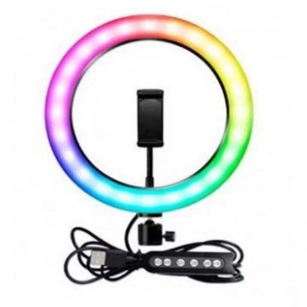 Кільцева різнобарвна Селфі LED лампа RGB MJ36 36 см управління провід + пульт від компанії Інтернет магазин "Megamaks" - фото 1