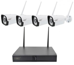 Комплект відеоспостереження бездротової DVR KIT CAD Full HD UKC 8004/6673 Wi-Fi 4ch набор на 4 камери