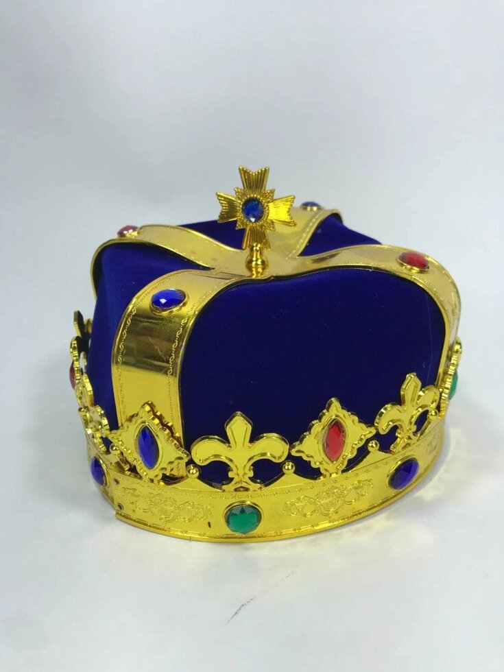 Корона Царя синя з золотом оксамитова для виступу ранку маскарадною вечірки від компанії Інтернет магазин "Megamaks" - фото 1