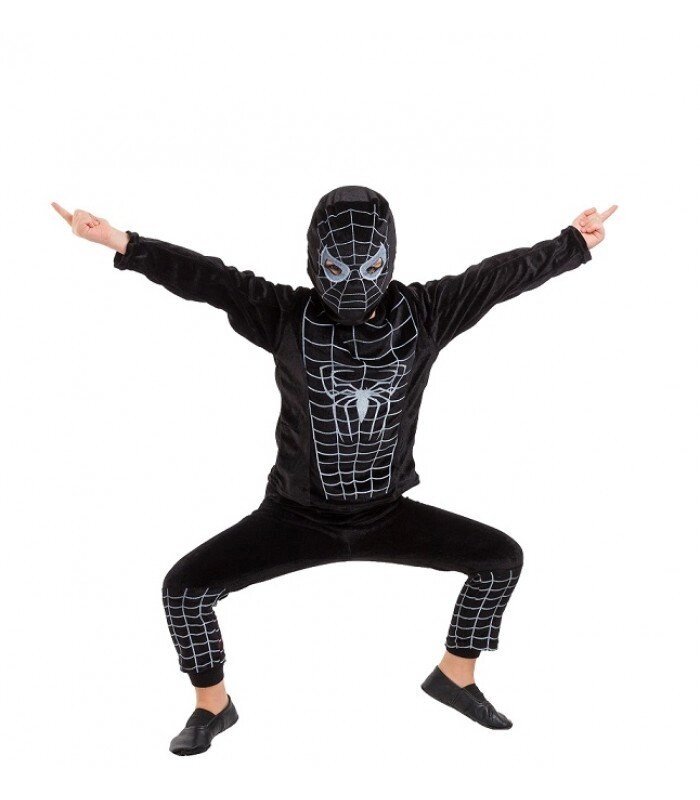 Костюм супергероя спайдермена чорний велюровий карнавальний для хлопчика на ранок від компанії Інтернет магазин "Megamaks" - фото 1