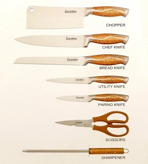 Кухонні ножі на підставці Zurrichberg ZB 5003G золотиста ручка від компанії Інтернет магазин "Megamaks" - фото 1