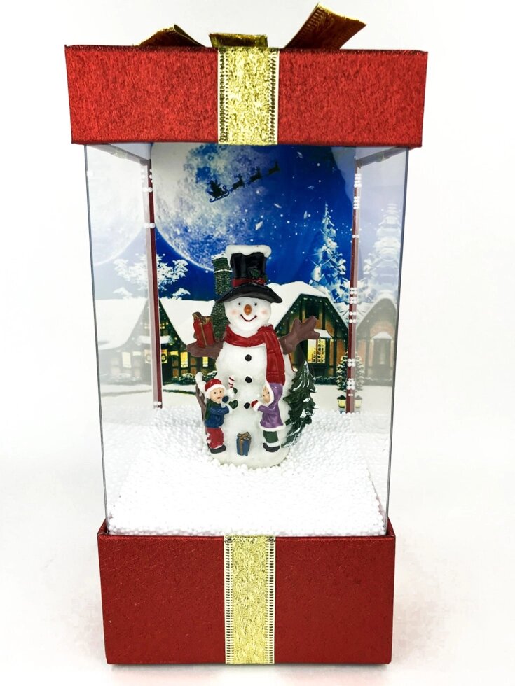 Ліхтар новорічний зі Сніговиком і снігом всередині червоний від компанії Інтернет магазин "Megamaks" - фото 1