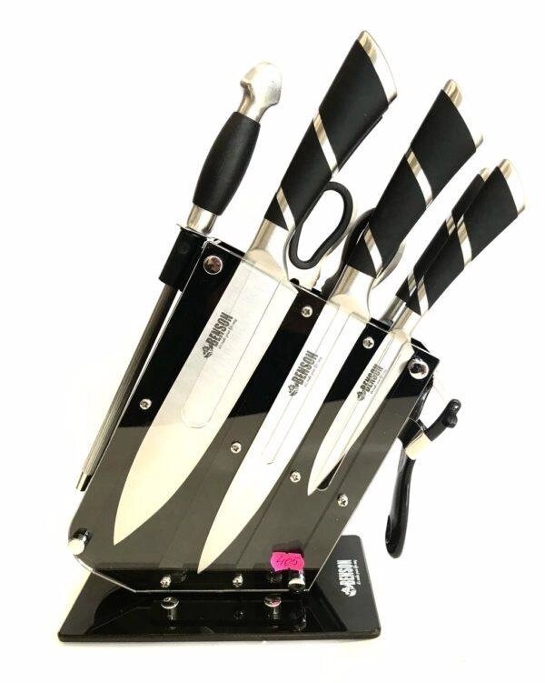 Набір ножів 9 предметів Benson BN-405 нержавеющая сталь чорна ручка настільна підставка від компанії Інтернет магазин "Megamaks" - фото 1
