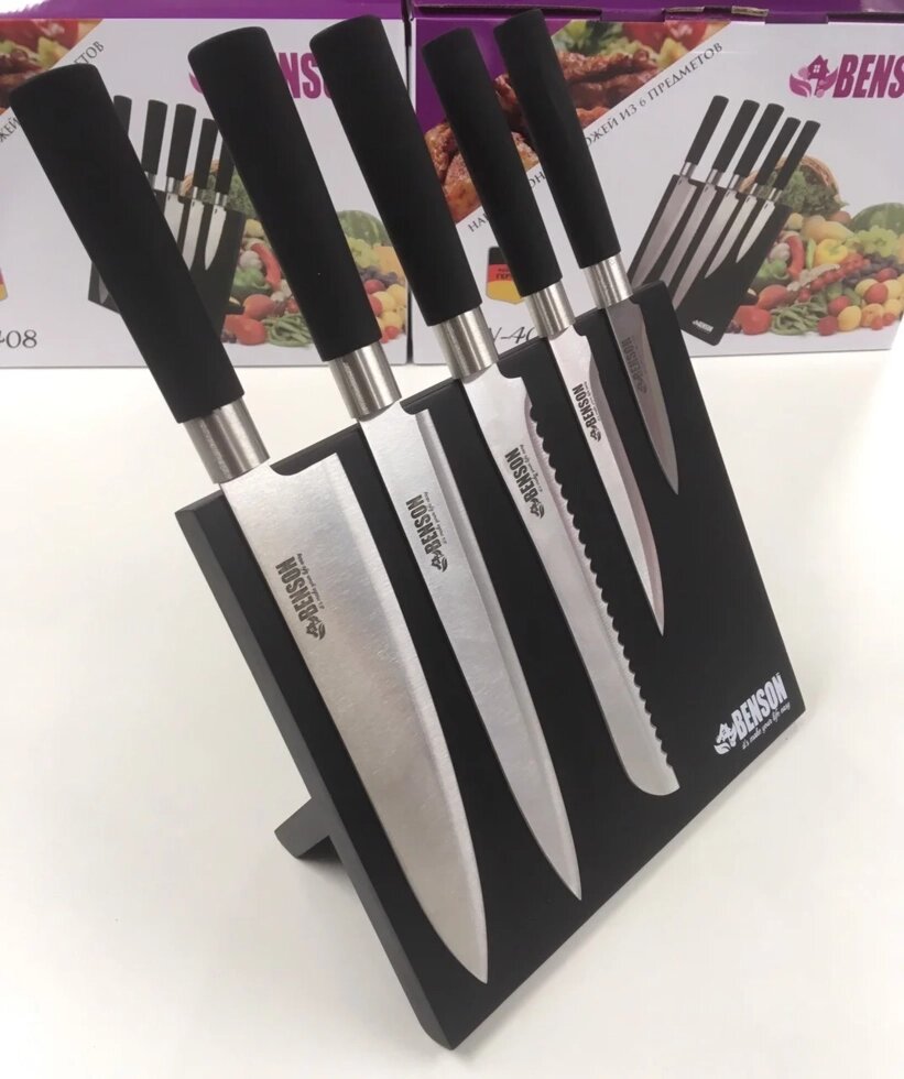 Набір ножів кухонний Benson 5 предметів BN-408 на магнітній підставці від компанії Інтернет магазин "Megamaks" - фото 1