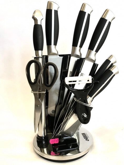 Набір ножів настільна підставка Benson BN-401 9 предметів чорна ручка від компанії Інтернет магазин "Megamaks" - фото 1