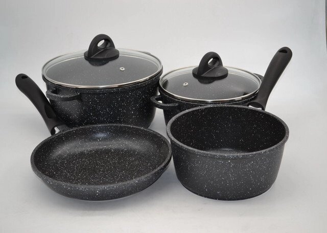 Набір посуду з литого алюмінію Benson BN-312 чорний мармур 6 предметів від компанії Інтернет магазин "Megamaks" - фото 1