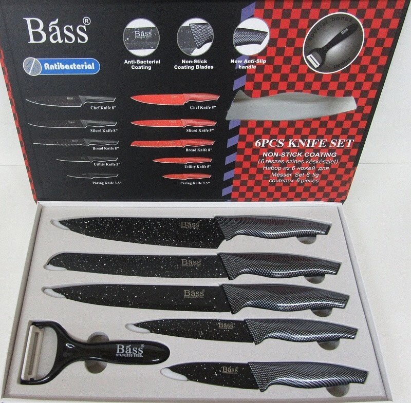 Набір стильних ножів для кухні Bass B6980 ножі + овощечистка від компанії Інтернет магазин "Megamaks" - фото 1