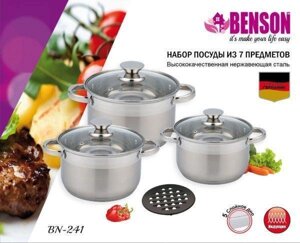 Набір посуду Benson BN-241 каструлі 4, 5.1, 6.5 літрів 7 предметів в наборі