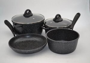 Набір посуду з литого алюмінію Benson BN-312 чорний мармур 6 предметів