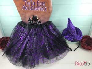 Набір спідниця і обруч-шапочка фіолетовий колір карнавальний дитячий костюм з фатину "Ведьмочка"