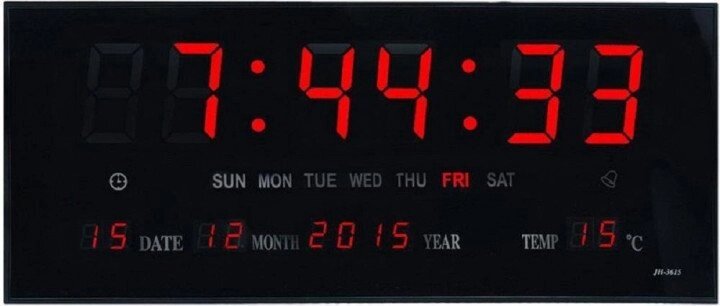 Настінні електронний годинник LED 3615 з календарем і термометром від компанії Інтернет магазин "Megamaks" - фото 1
