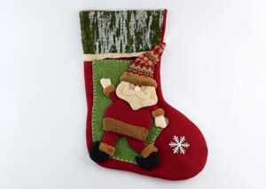 Носок новорічний для подарунків Олень Санта і Сніговик з сніжинкою